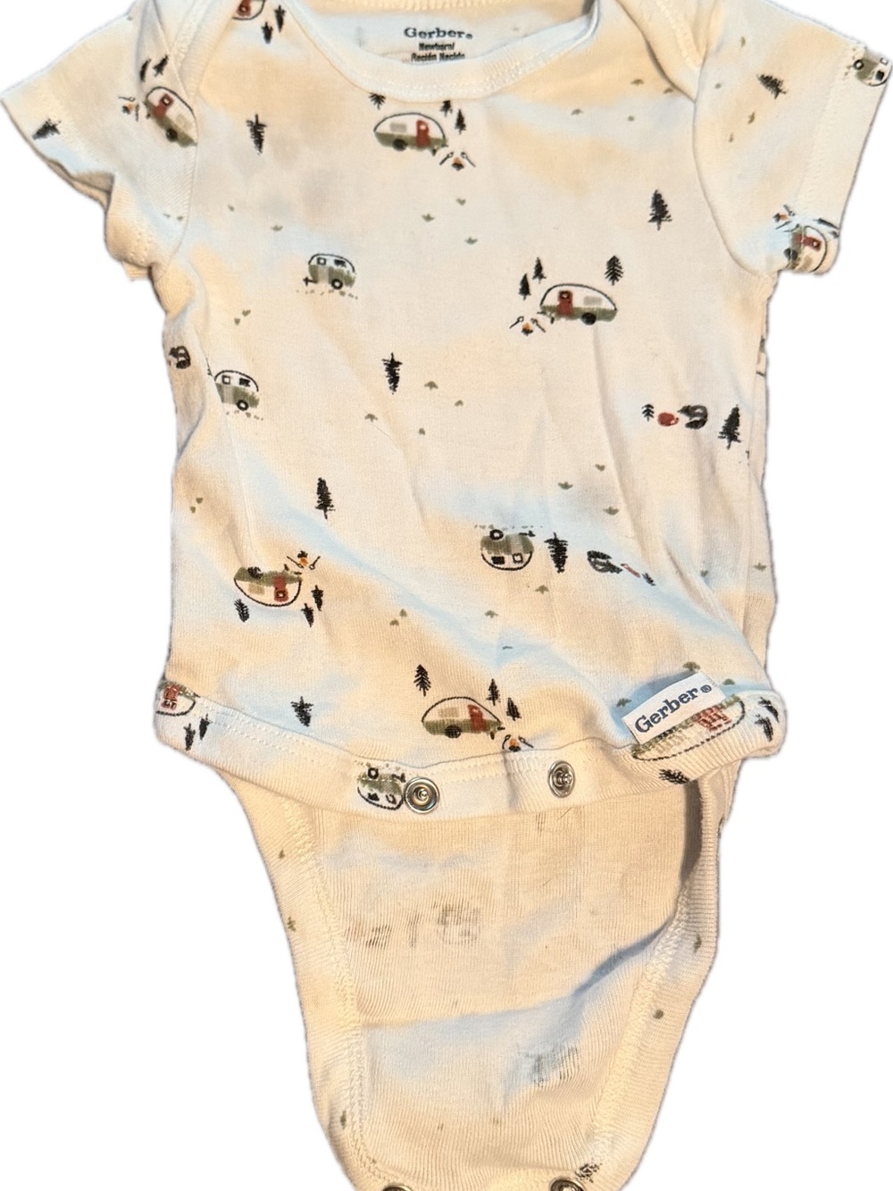 Gerber Off-White Onesie with Tiny Camper and Tree Print